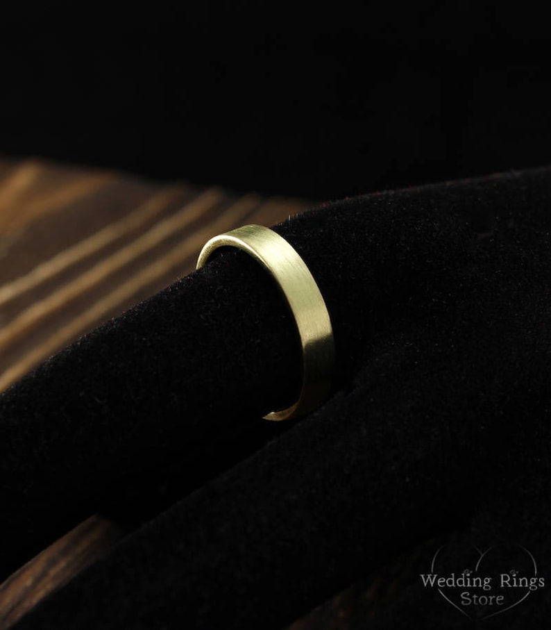 14k solid yellow gold band Simple wedding band Matte finish flat ring Traditional wedding ring 4mm yellow gold classic wedding ring