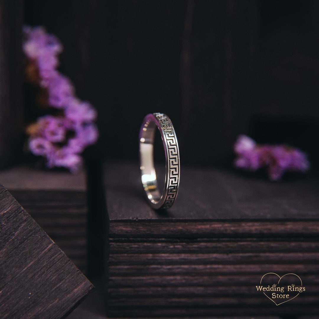 Sterling Silver Greek Key Ring - Simple Thin Ring With Greek Symbols ...