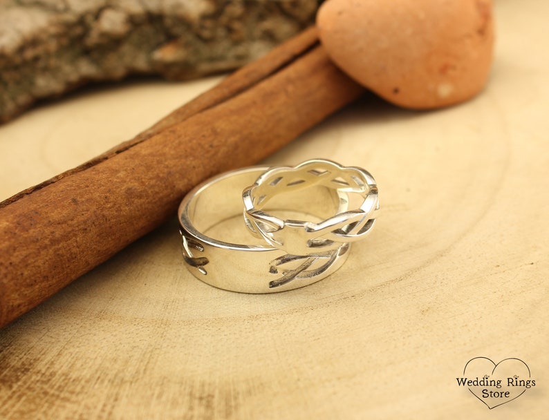 Geflochtene keltische Eheringe Set für Sie und Ihn, Silber passende Ringe für Paare Infinity Design, irischer Vintage-Stil passende Versprechensringe Bild 8