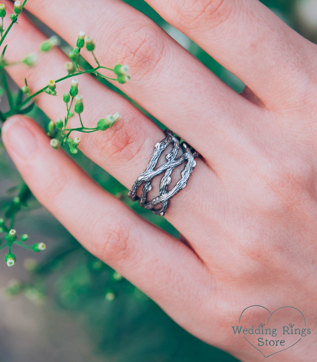 Intertwined Branches in Unique Silver Band, Women's Wide Ring