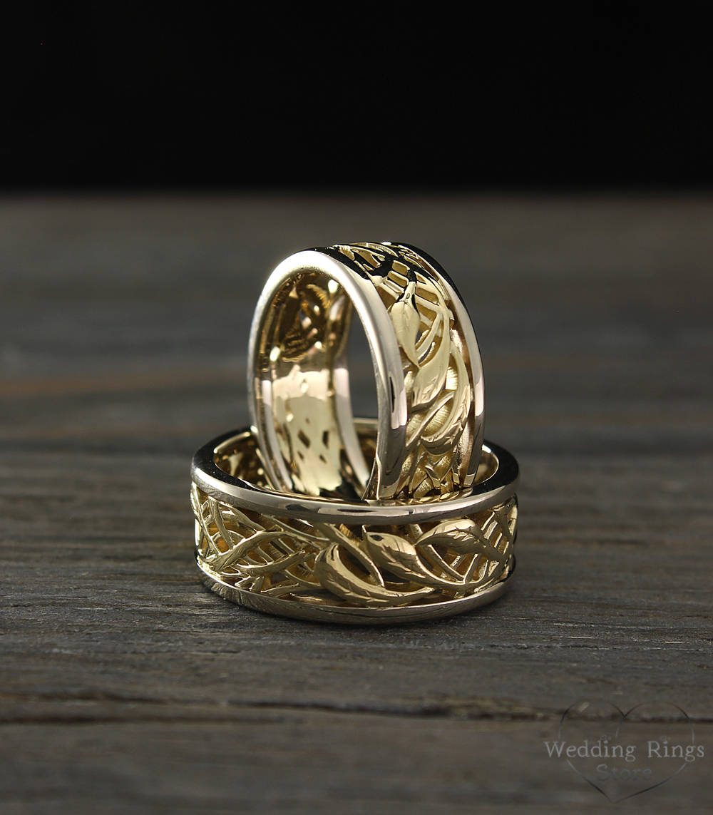 His and Her vintage style wedding bands set Two tone gold Etsy