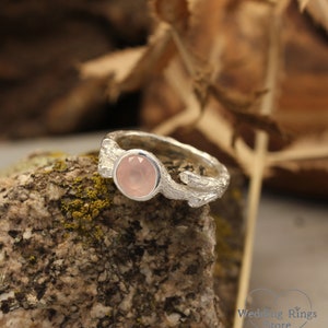 Silver Branch & Dainty Rose Quartz Ring Unique Nature Engagement Ring Nontraditional Wedding ring for Women Christmas Gift Girlfriend image 10