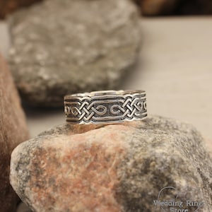 Mens Celtic Wedding Band Wide Silver Ring Viking Wedding Ring Vintage style ring Scottish Ring Brutalist Sterling Silver Band image 2
