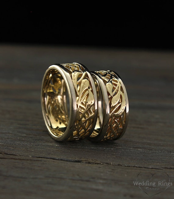 His and Her vintage style wedding bands set Two tone gold Etsy