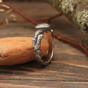 Silver Branch & Dainty Rose Quartz Ring Unique Nature Engagement Ring Nontraditional Wedding ring for Women Christmas Gift Girlfriend image 4