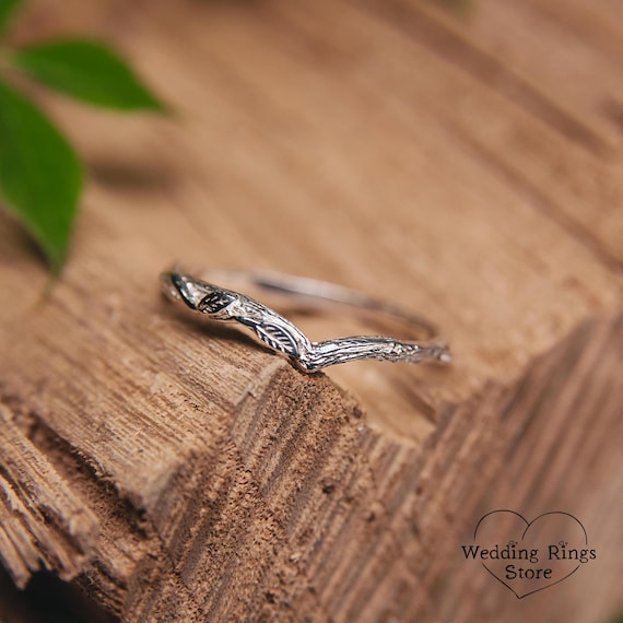 Sterling Silver Tree Branch Ring - Nature Inspired Textured Wedding Band For Women