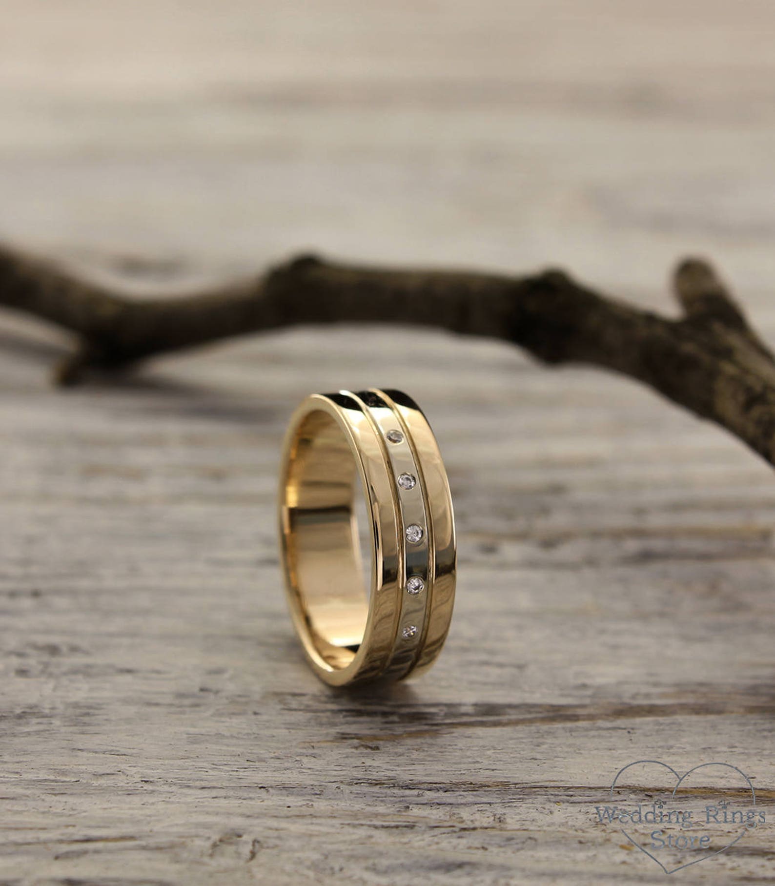 Exclusive wide diamond wedding band for her in 14k yellow and Etsy