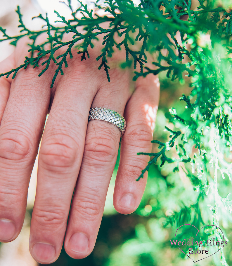 Fish Scales Ring Unique Men's Band Sterling Silver Band - Etsy
