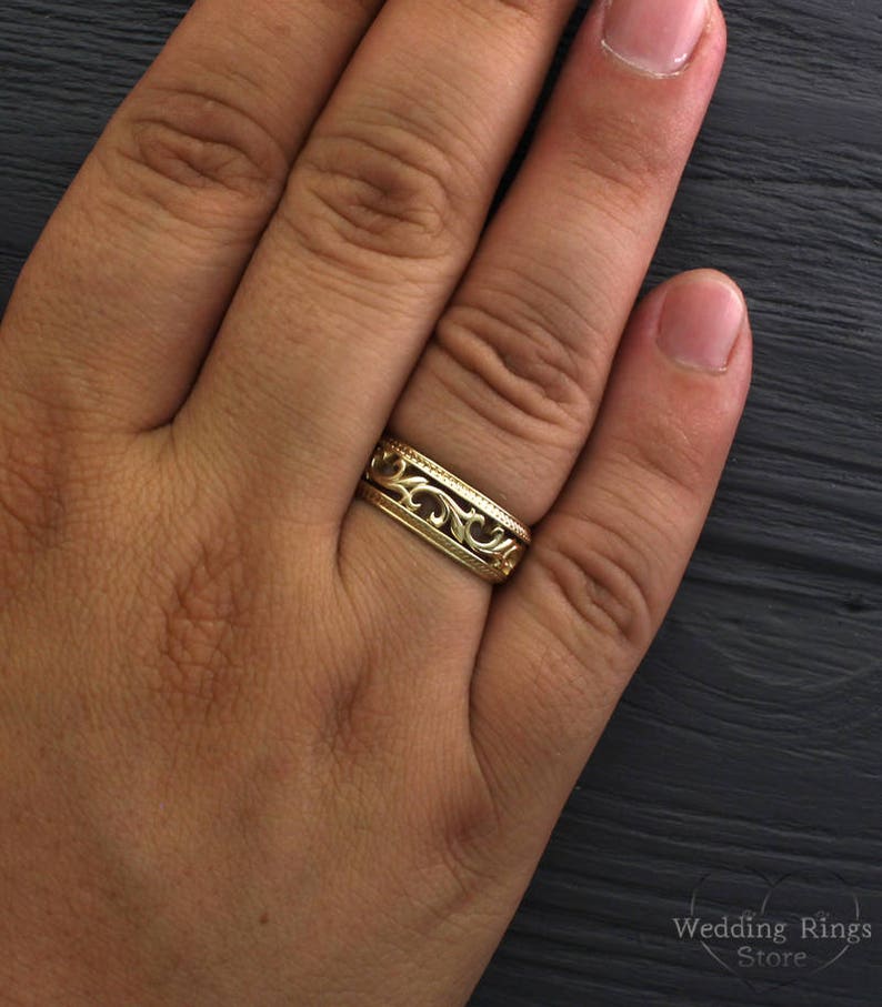 His and her vine wedding bands in yellow gold Vine wedding Etsy