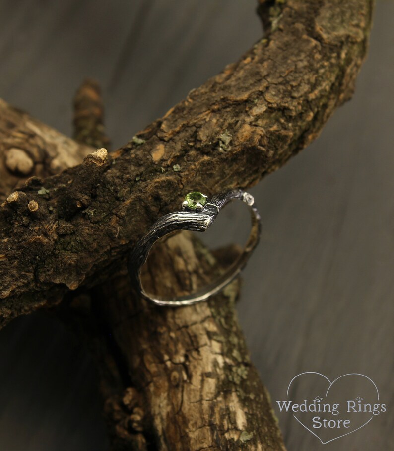 Tiny branch engagement ring with peridot, Dainty peridot ring, Small branch engagement ring, Women's peridot ring, Nature ring, Unique gift image 7