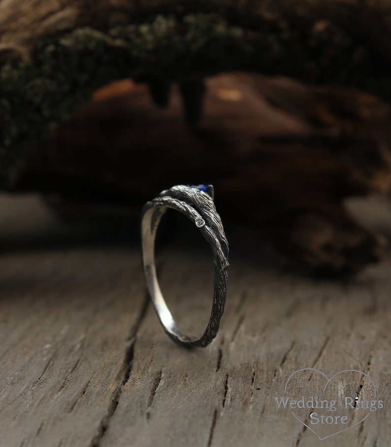 Braided branch engagement ring with Sapphire Twig silver | Etsy