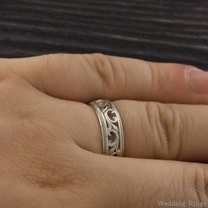 Filigree & Vine Wedding Band for Women and Men, Unique Sterling Silver Ring Vintage Style, Old Fashioned Style Medieval Ring Band and Leaves image 8