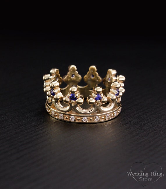 Sapphire crown ring Sapphire wedding band Crown band Men Etsy