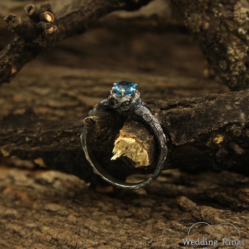 Bague de fiançailles en argent sterling avec Topaze, Unique anneau de brindille, Bague de style vintage, Bague inspiré de la nature