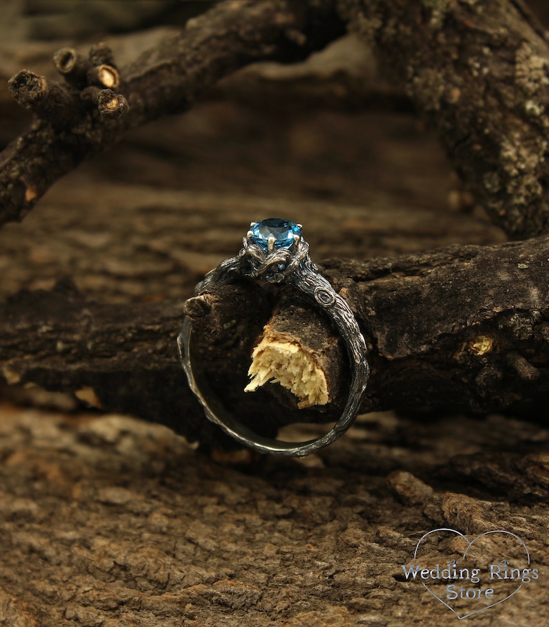 Sterling silver branch engagement ring with Topaz, Unique twig ring, Vintage style engagment ring, Nature inspired ring, Gift for her 