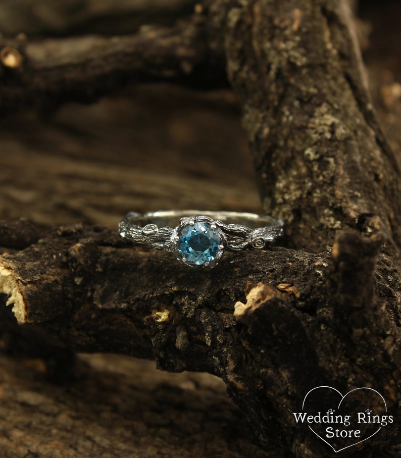 Sterling zilveren tak verlovingsring met Topaas, Unieke takje ring, Vintage stijl verlovingsring, Natuur geïnspireerde ring, Cadeau voor haar afbeelding 2