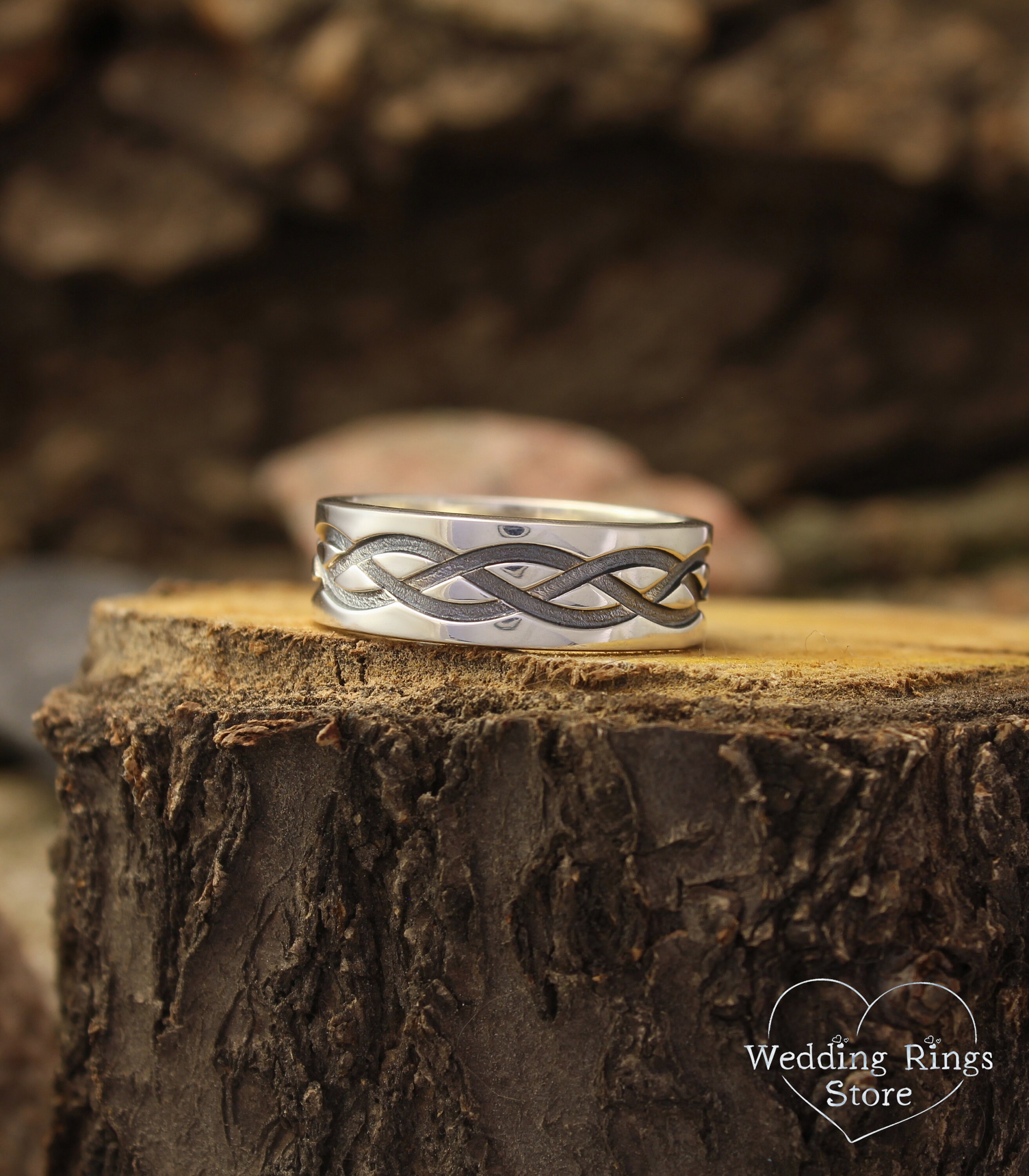 Mens Celtic Wedding Band — Irish Wide Silver Ring for Him
