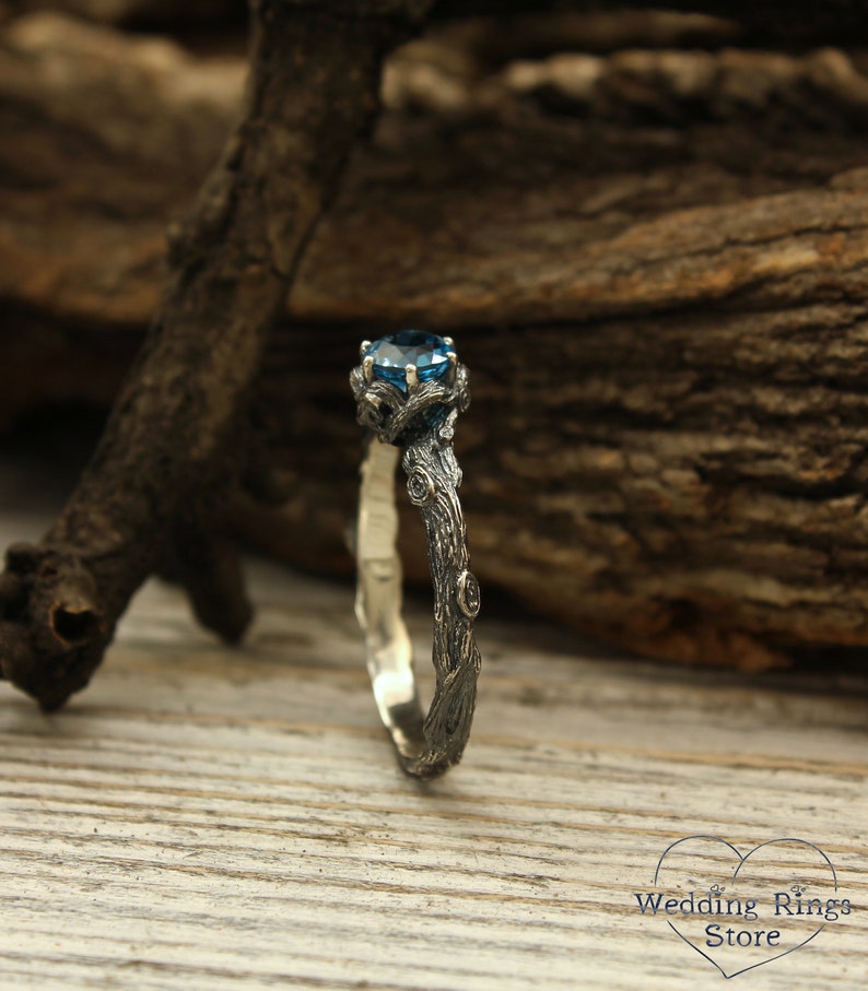 Sterling zilveren tak verlovingsring met Topaas, Unieke takje ring, Vintage stijl verlovingsring, Natuur geïnspireerde ring, Cadeau voor haar afbeelding 5