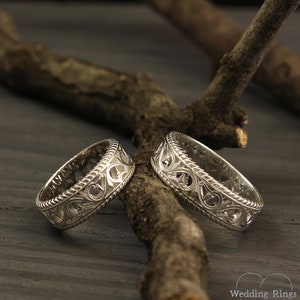 Vintage Style Silver Wedding Rings Set Silver Vine Wedding - Etsy