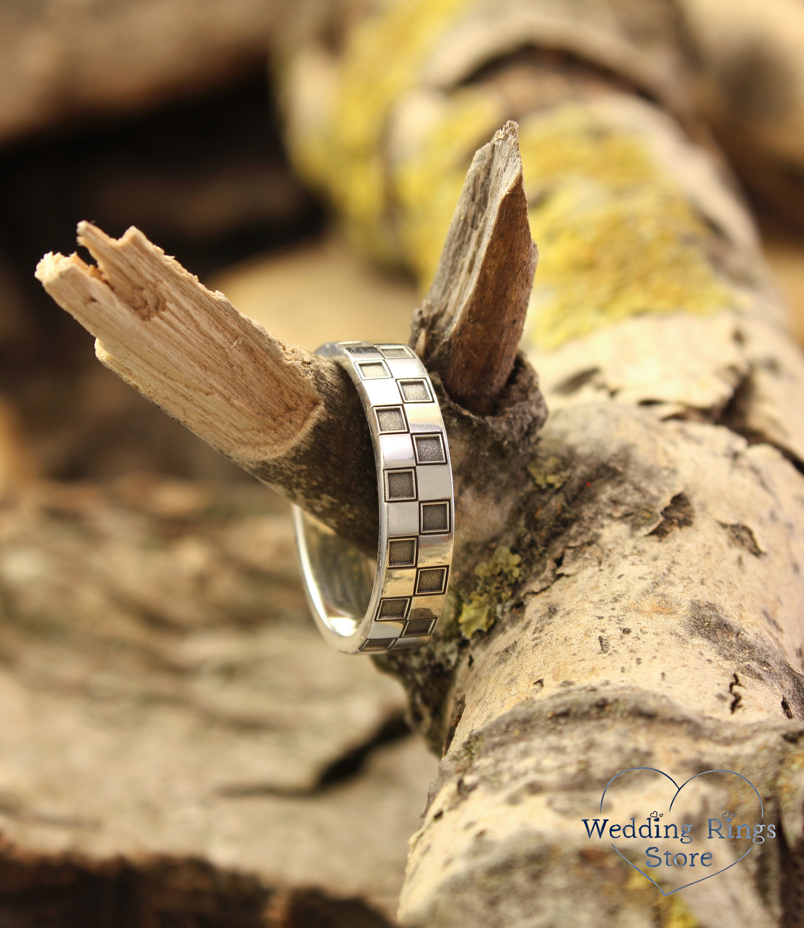 Two Tone Geometric Checkered Ring Band, 925 Sterling Silver Ring in ...