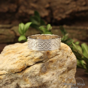 Mens Celtic Wedding Band Wide Silver Ring Viking Wedding Ring Vintage style ring Scottish Ring Brutalist Sterling Silver Band image 7