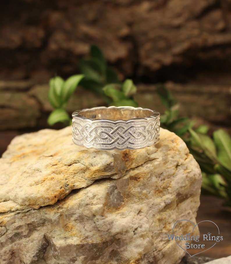 Mens Celtic Wedding Band Wide Silver Ring Viking Wedding Ring Vintage style ring Scottish Ring Brutalist Sterling Silver Band image 7