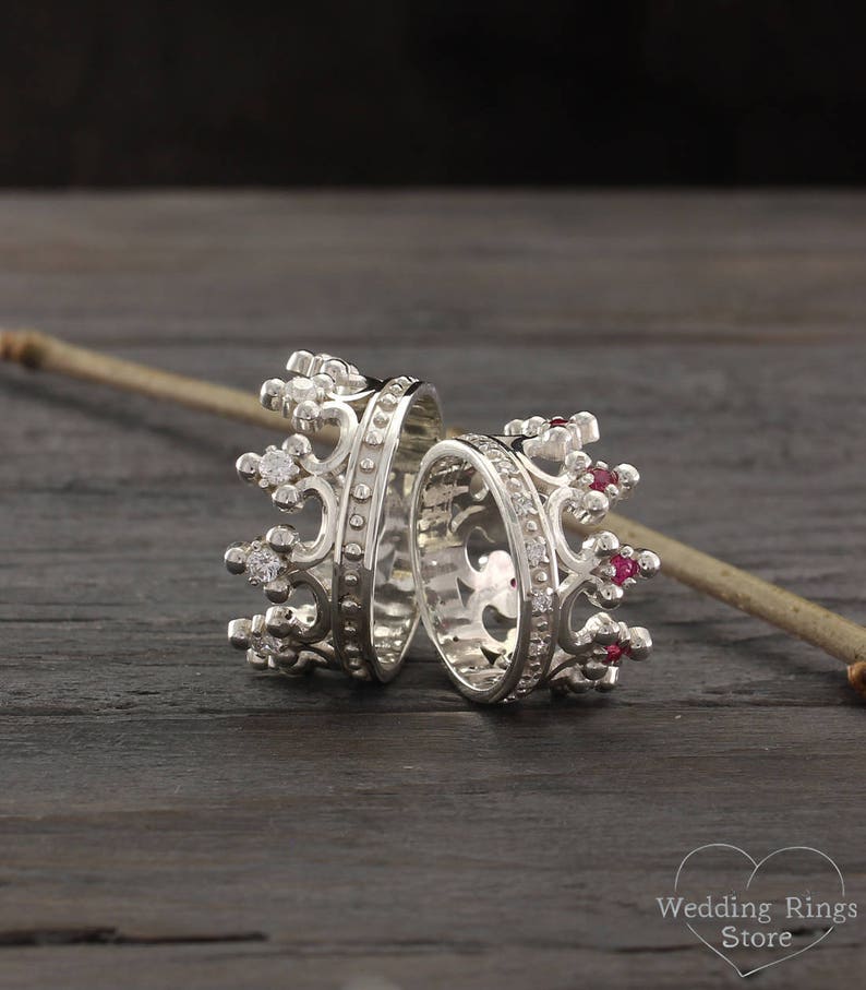 Crown engagement rings set Couple crown rings His and Hers Etsy