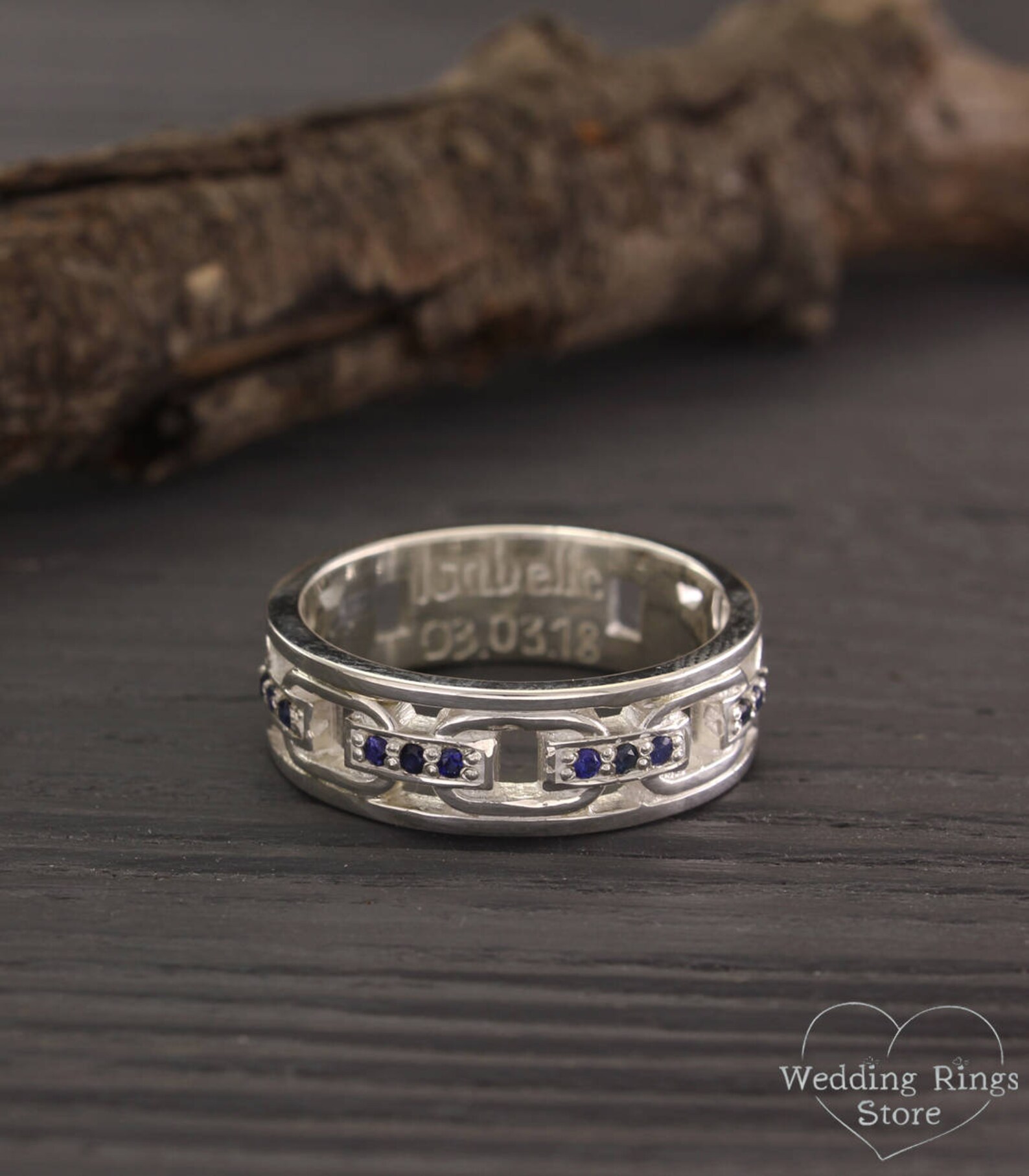 Sapphire chain wedding band Sapphire silver ring Mens | Etsy