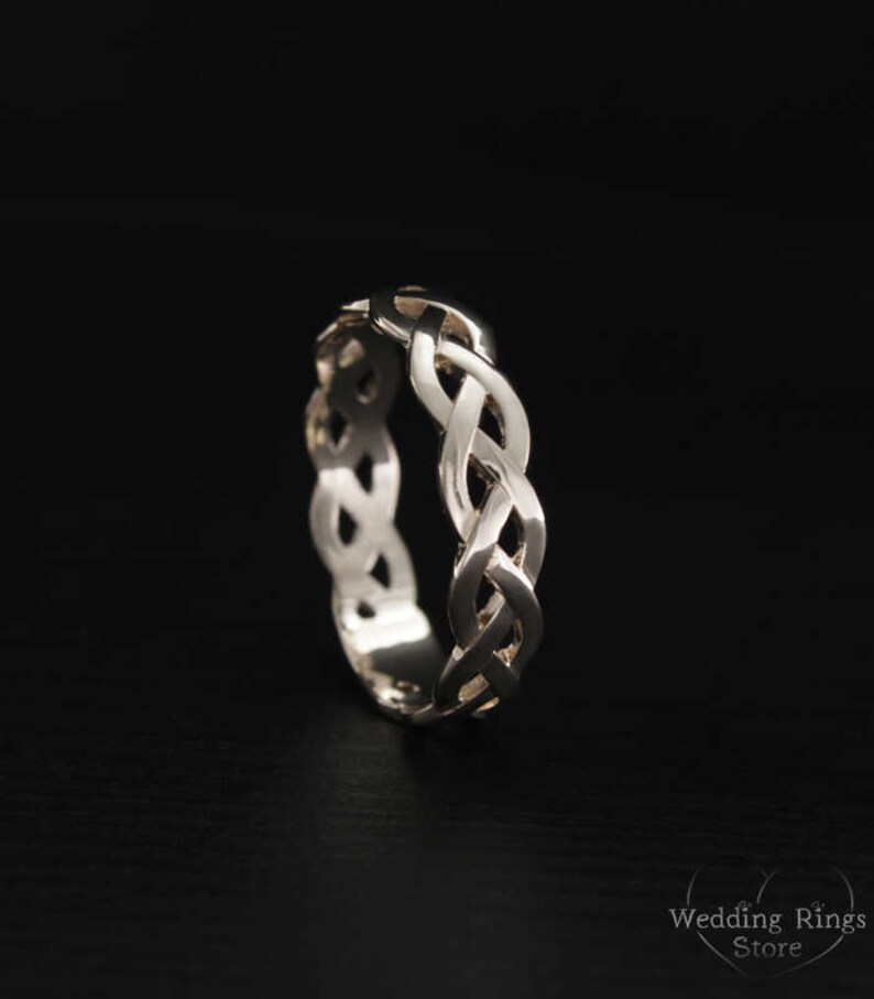 Braided wedding band Unusual wedding band 14k solid white gold wedding ring 5mm Twisted wedding band Unique gold ring Wedding ring