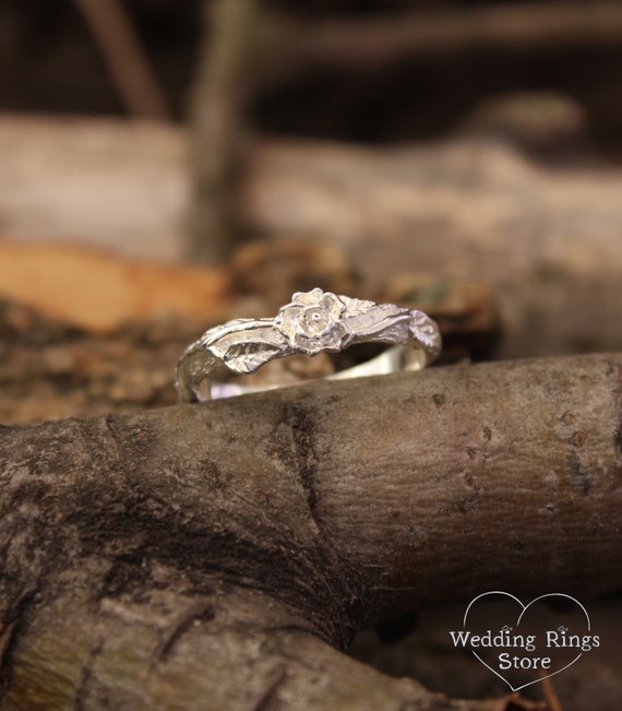 Rose Quartz Sterling Silver Tree Bark Fairy Elvish Wedding Engagement Ring  Set 8