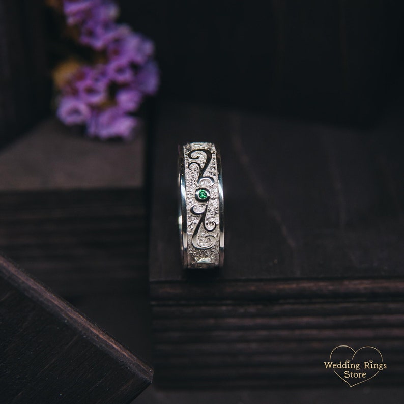 Scrollwork Ring Natural Emerald Scrollwork Ring Vintage Style - Wide Elegant Birthstone ...