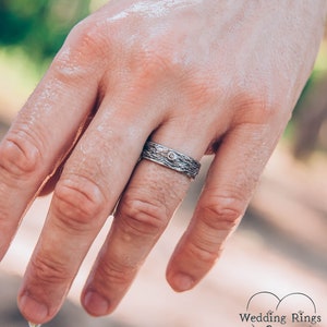 Tree bark wedding band, Rustic wedding ring, Family tree wedding ring, Nature silver ring, Large wedding band, Men's band, Women ring image 2