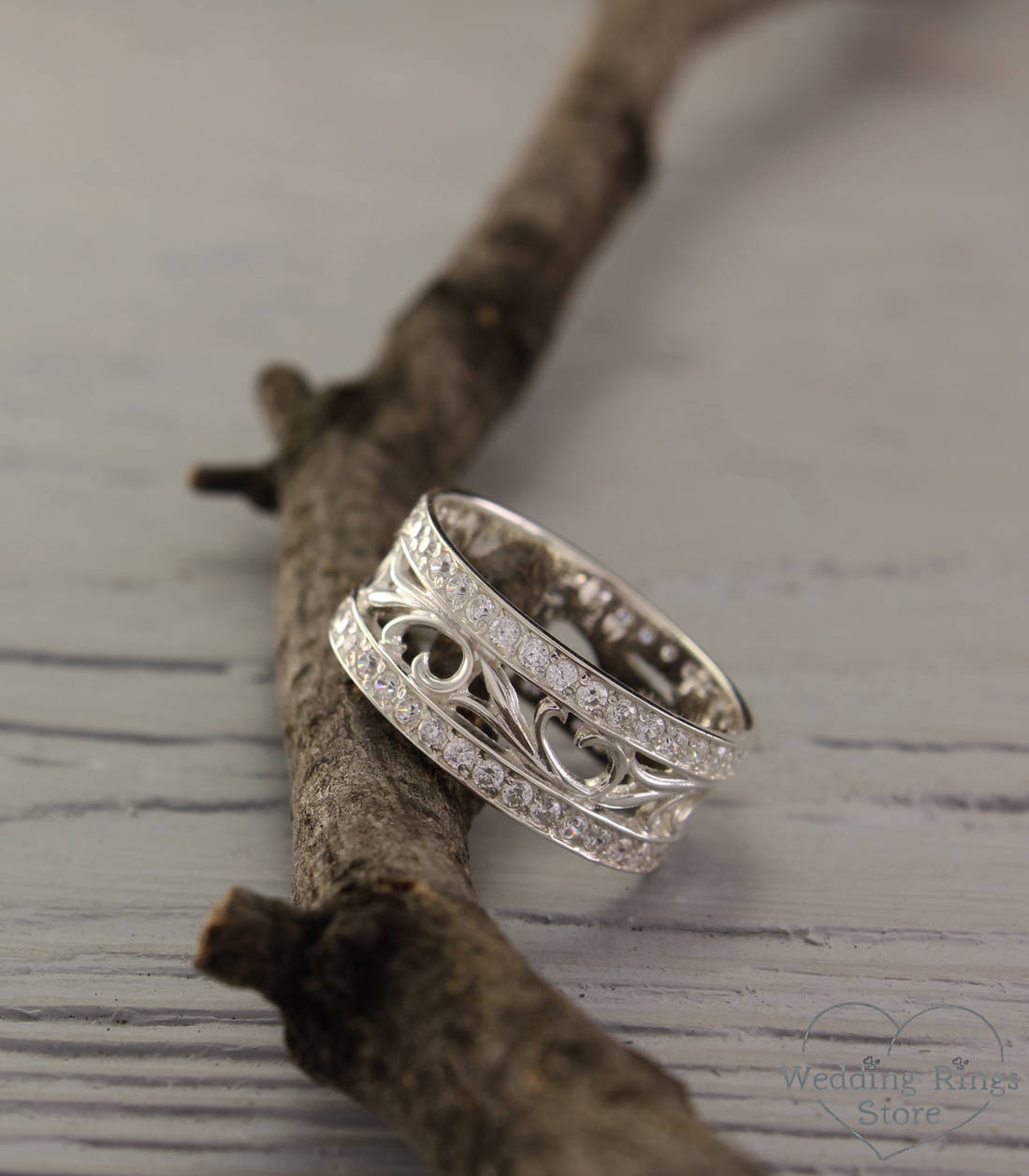 Vintage style promise ring Nature silver band Leaves ring Etsy