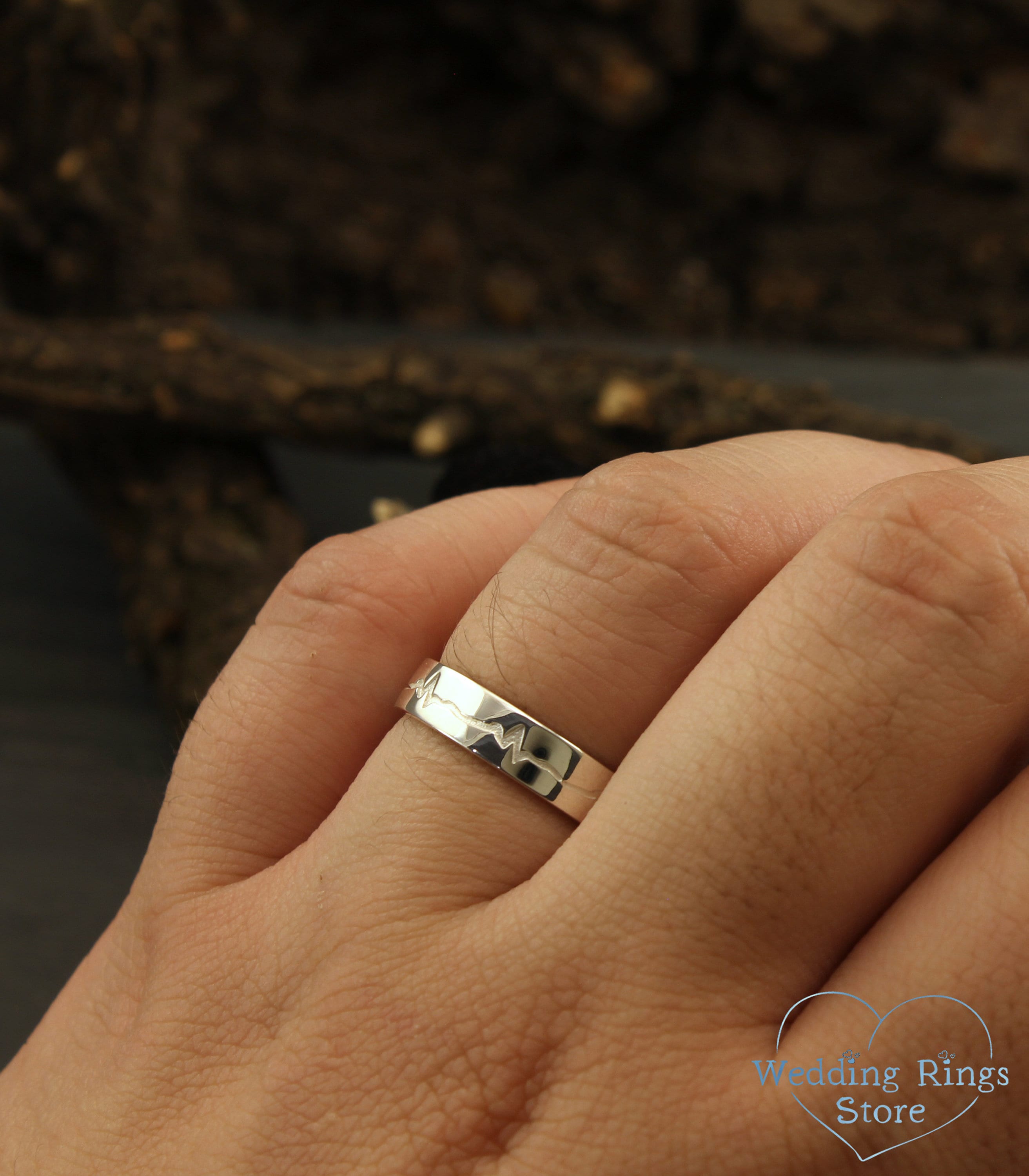 Heartbeat engagement rings Heartbeat silver wedding bands Etsy