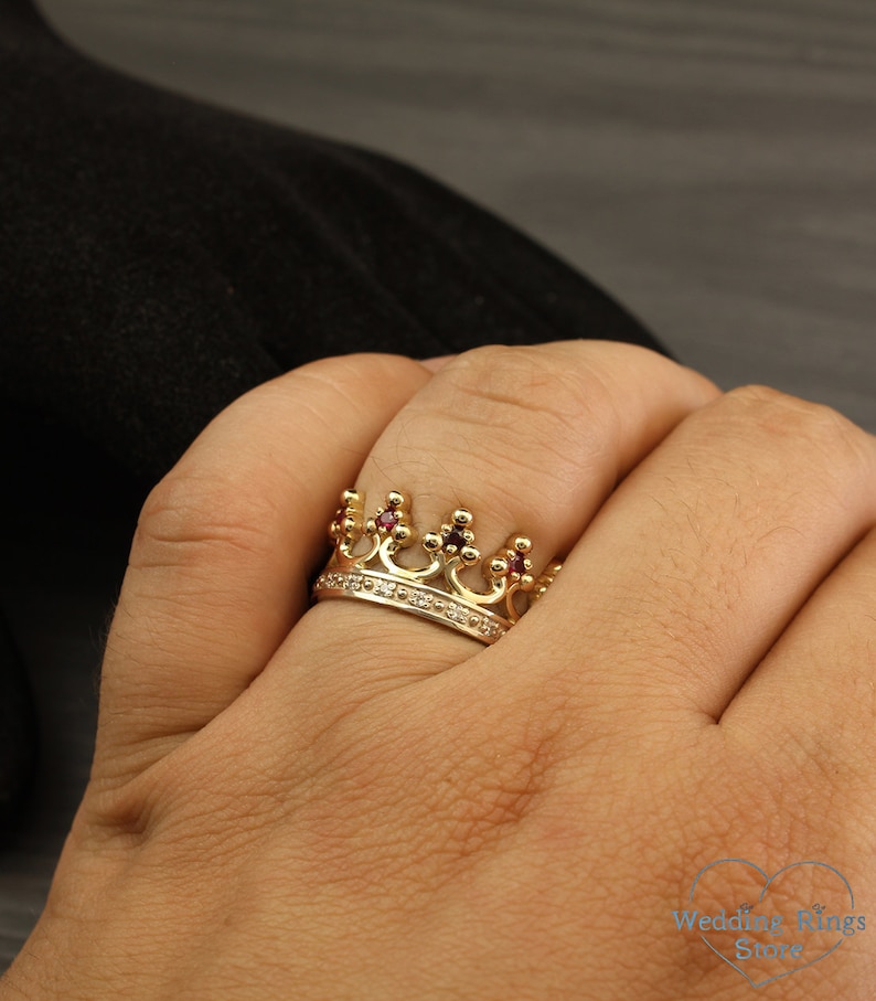 Crown Wedding Band Crown Gold Ring Crown Ring For Princess Etsy
