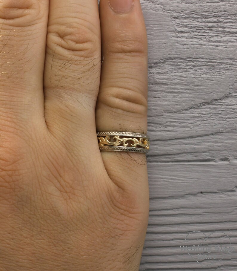 Mixed metals his and her vintage style wedding bands set Etsy