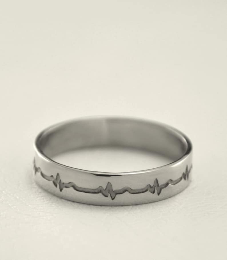 Heartbeat engagement rings Heartbeat silver wedding bands Etsy