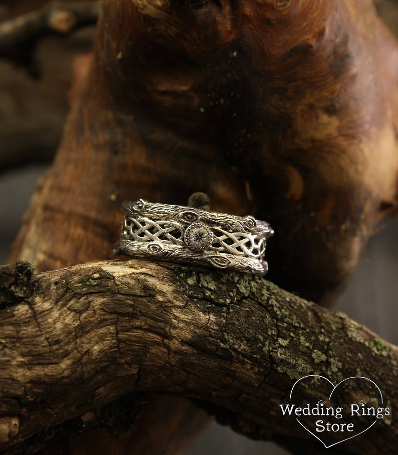Vintage style celtic tree band, Unique celtic wedding band, Branch silver wedding ring, Wide silver ring, Unusual wedding band, Celtic ring image 2