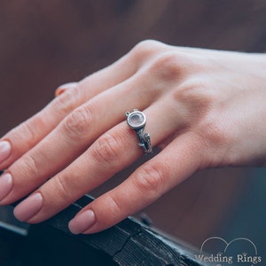 Silver Branch & Dainty Rose Quartz Ring Unique Nature Engagement Ring Nontraditional Wedding ring for Women Christmas Gift Girlfriend image 2