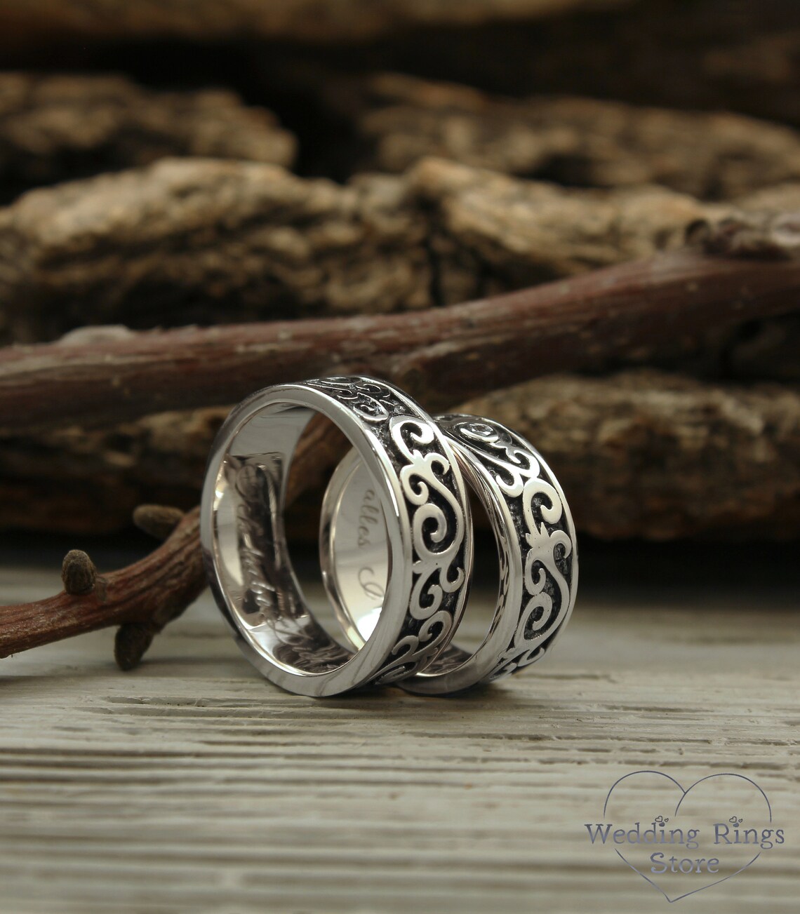 Unique vine wedding bands set His and her diamond wedding Etsy