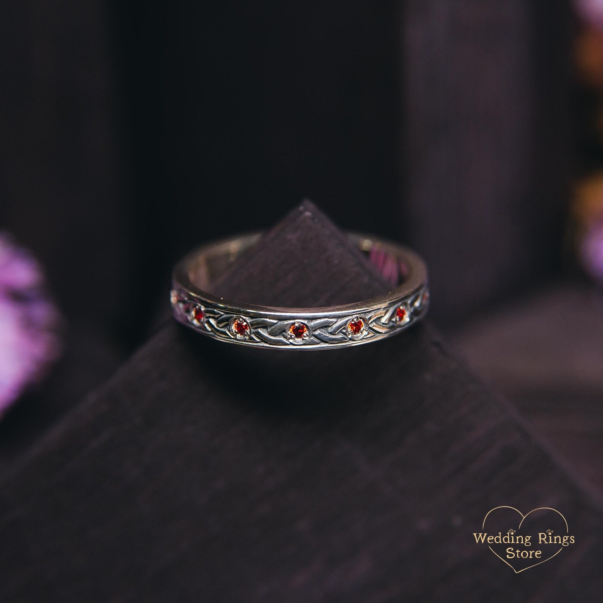 Garnet Birthstone Ring Celtic Style - 925 Sterling Silver Ring with Natural Gemstones - Celtic Knot Promise Ring for Her - Personalised Gift