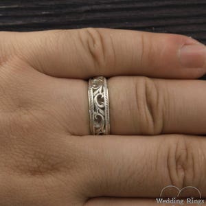 Vintage style silver wedding bands, Nature wedding rings, Couple rings, Leaves wedding band set, Expensive silver rings, Unique set ring image 8