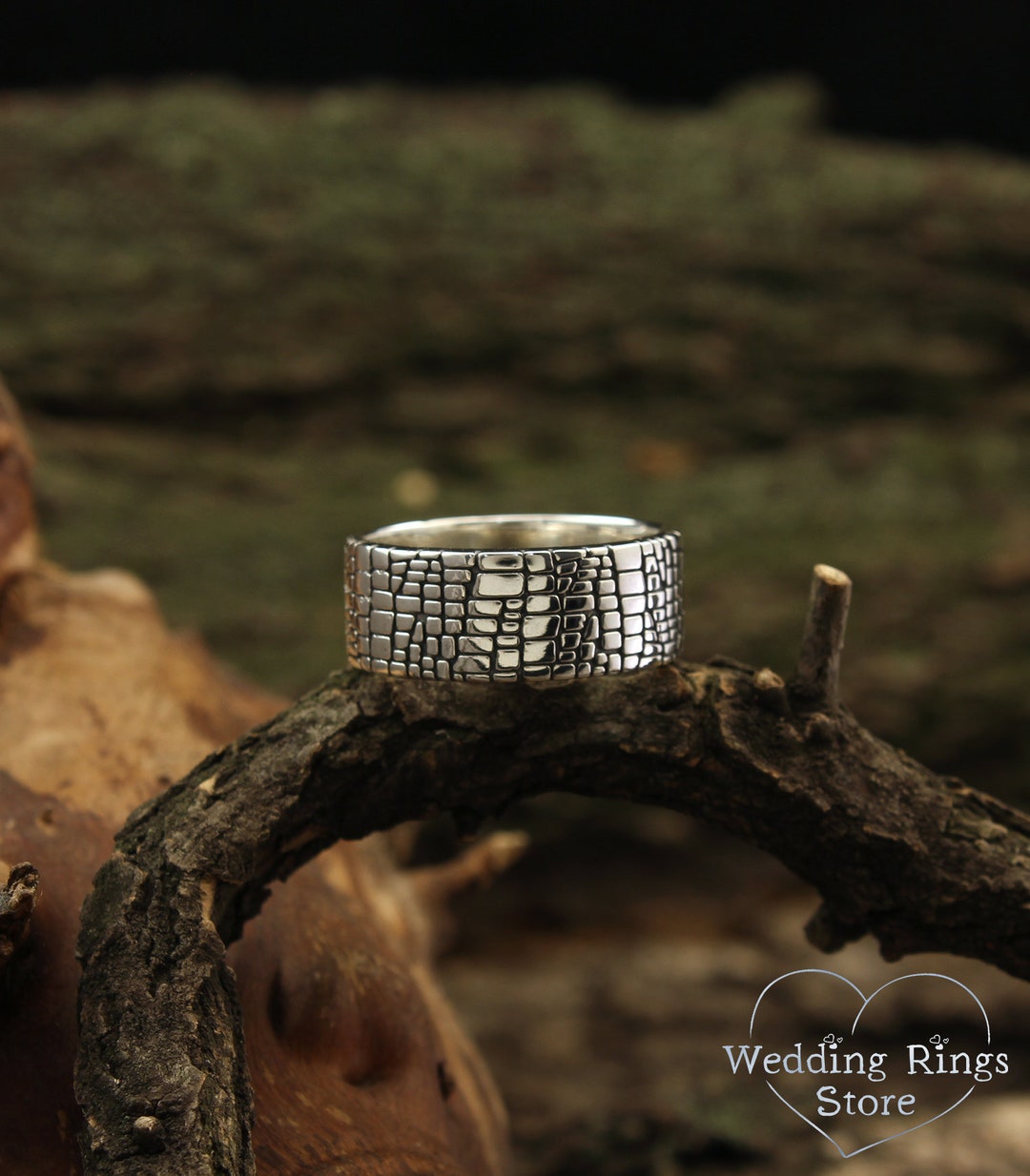 Wild Skin Wide Band Sterling Silver Ring Mens Alternative Etsy