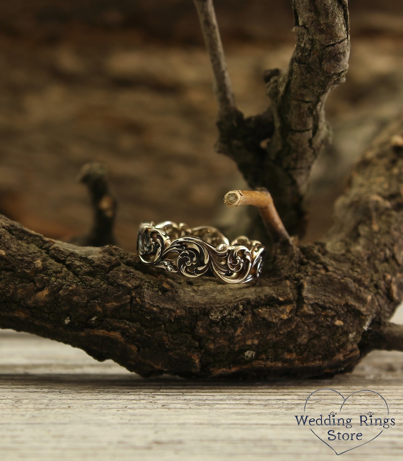 Unique vintage style wedding band Vine wedding ring for her Etsy