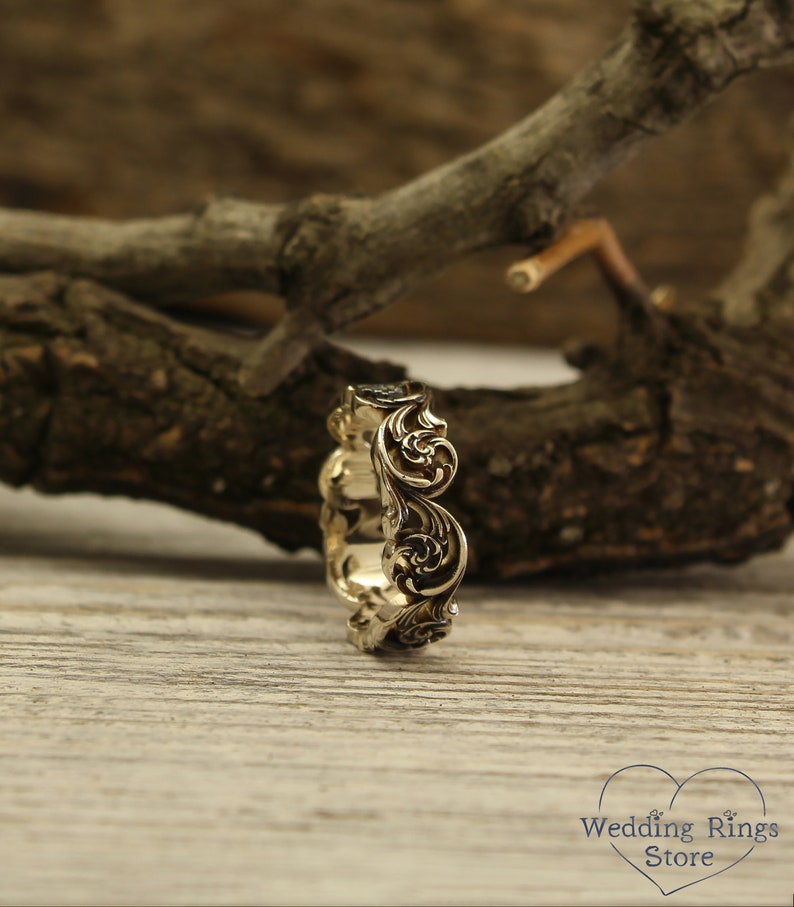 Unique vintage style wedding band Vine wedding ring for her Etsy