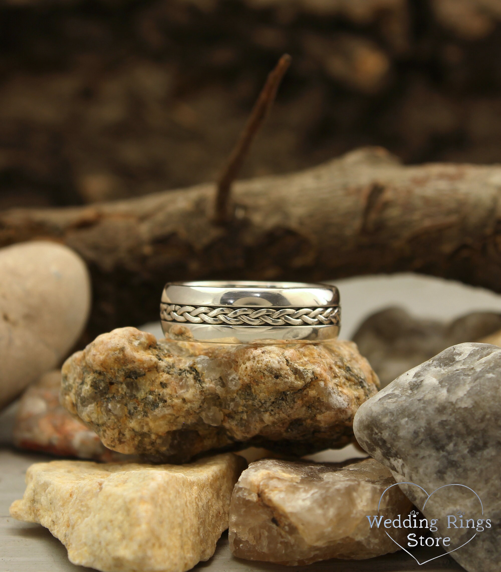 Braided Wedding Band in Sterling Silver, Unusual Ring in Antique 