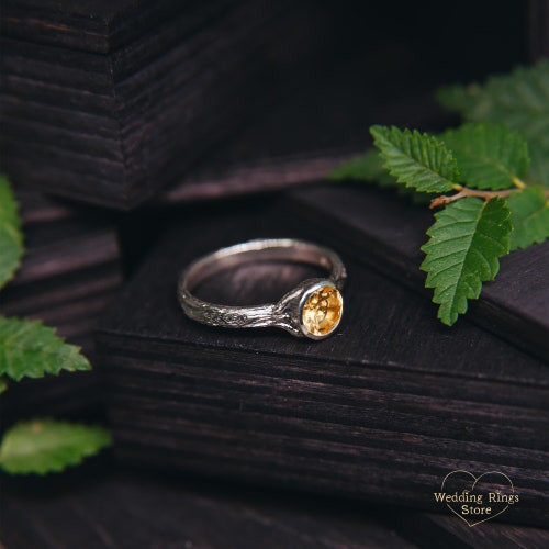Bague de fiançailles en citrine naturelle pour femme, bague solitaire en argent sterling avec sertissage clos, bague de promesse en pierre jaune, cadeau de bague d'anniversaire