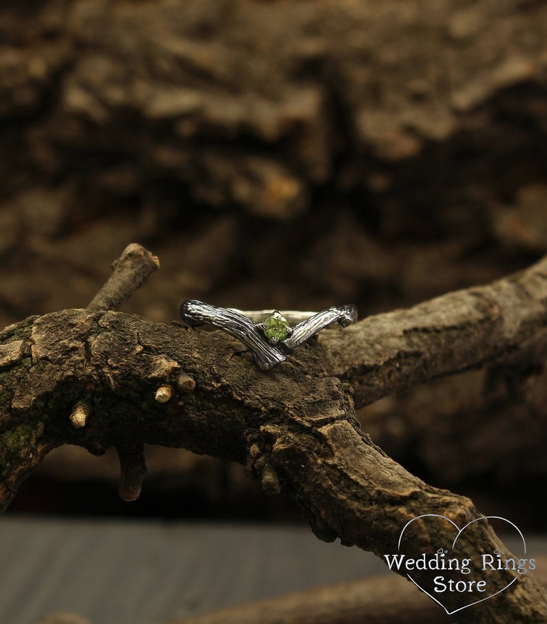 Tiny branch engagement ring with peridot, Dainty peridot ring, Small branch engagement ring, Women's peridot ring, Nature ring, Unique gift image 3