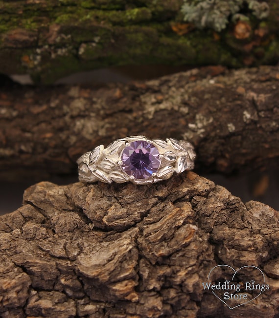 Dazzling Alexandrite Tree Branch and Leaves Ring for a Beloved Woman,  Engagement Nature Art Silver Ring - Etsy