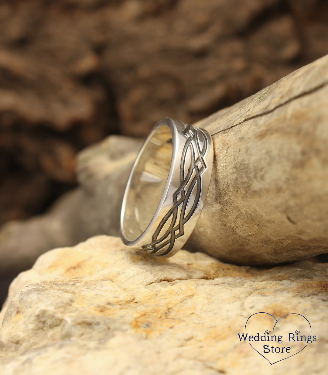 Mens Celtic Ring Engraved Irish Knot Ring Wide Silver Ring Etsy